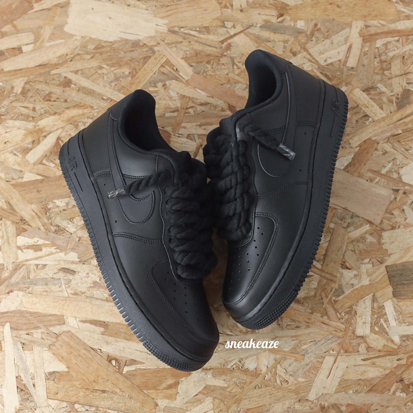baskets nike air force 1 custom rope laces - lacets corde noir sneakeaze skz custom