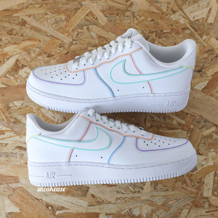 baskets nike air force 1 custom outline couleur pastel - sneakeaze custom skz