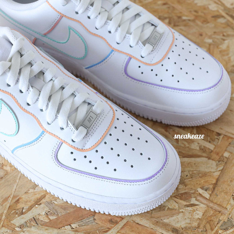 baskets nike air force 1 custom outline couleur pastel - sneakeaze custom skz