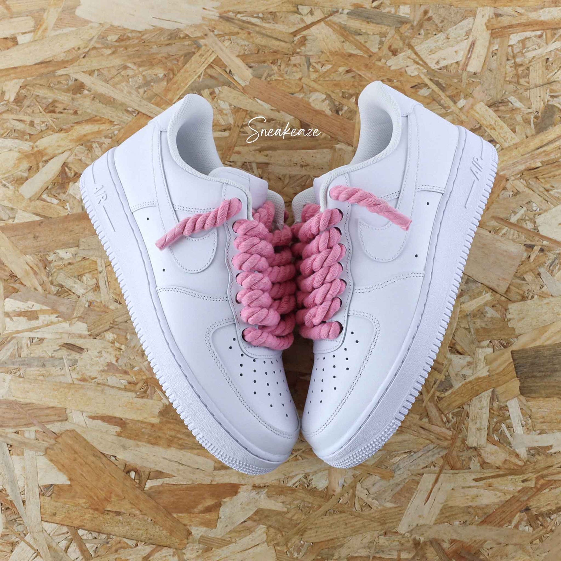 baskets nike air force 1 custom rope laces - lacets corde rose sneakeaze skz custom