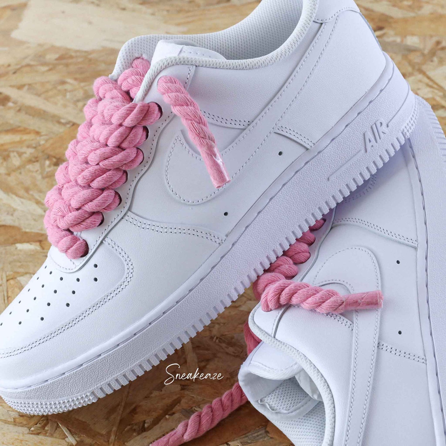 baskets nike air force 1 custom rope laces - lacets corde rose sneakeaze skz custom