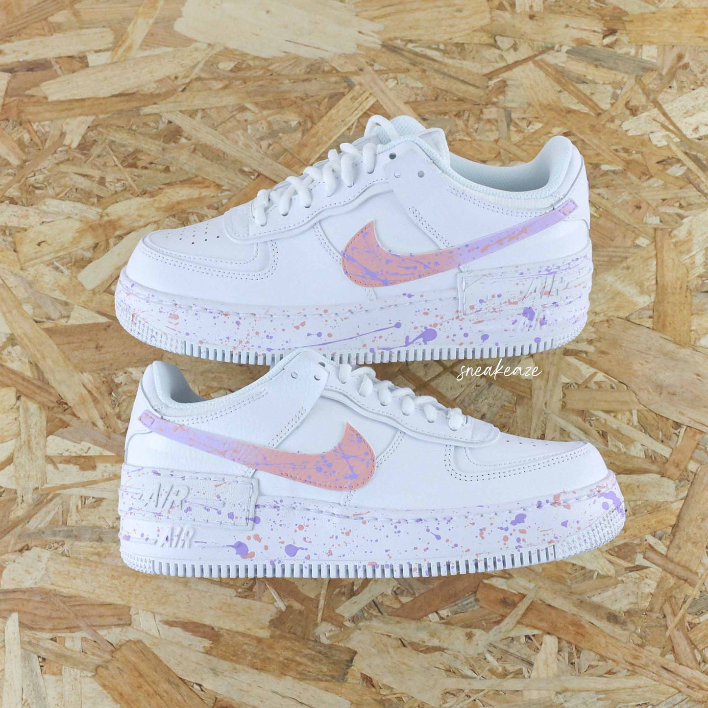 baskets nike air force 1 shadow custom splash pastel rose et lila sneakers af1 sneakeaze
