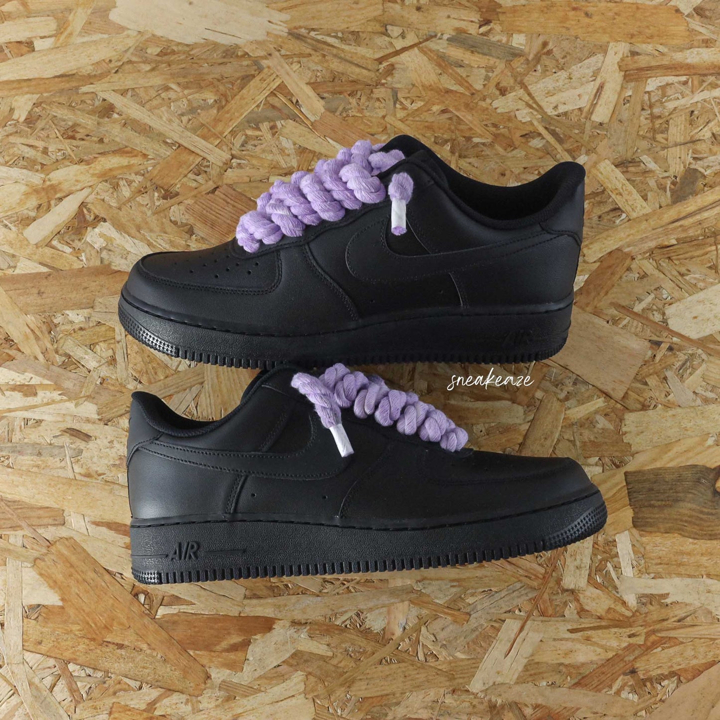baskets nike air force 1 custom rope laces - lacets corde lila sneakeaze skz custom