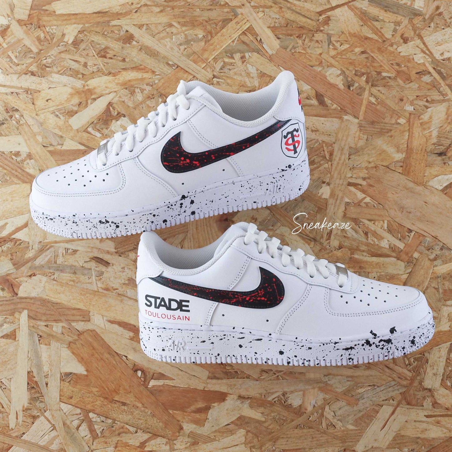 baskets nike air force 1 custom - splash rugby stade toulousain - sneakeaze customs skz