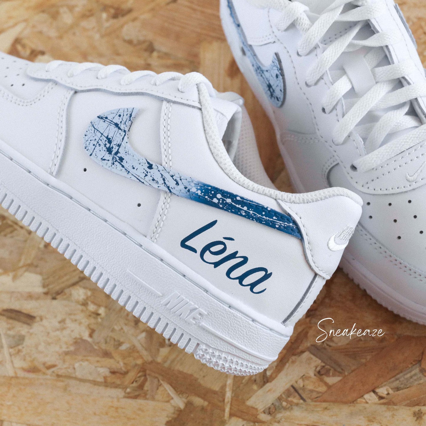 baskets nike air force 1 enfant custom - splash prénom bleu turquoise - sneakeaze customs skz