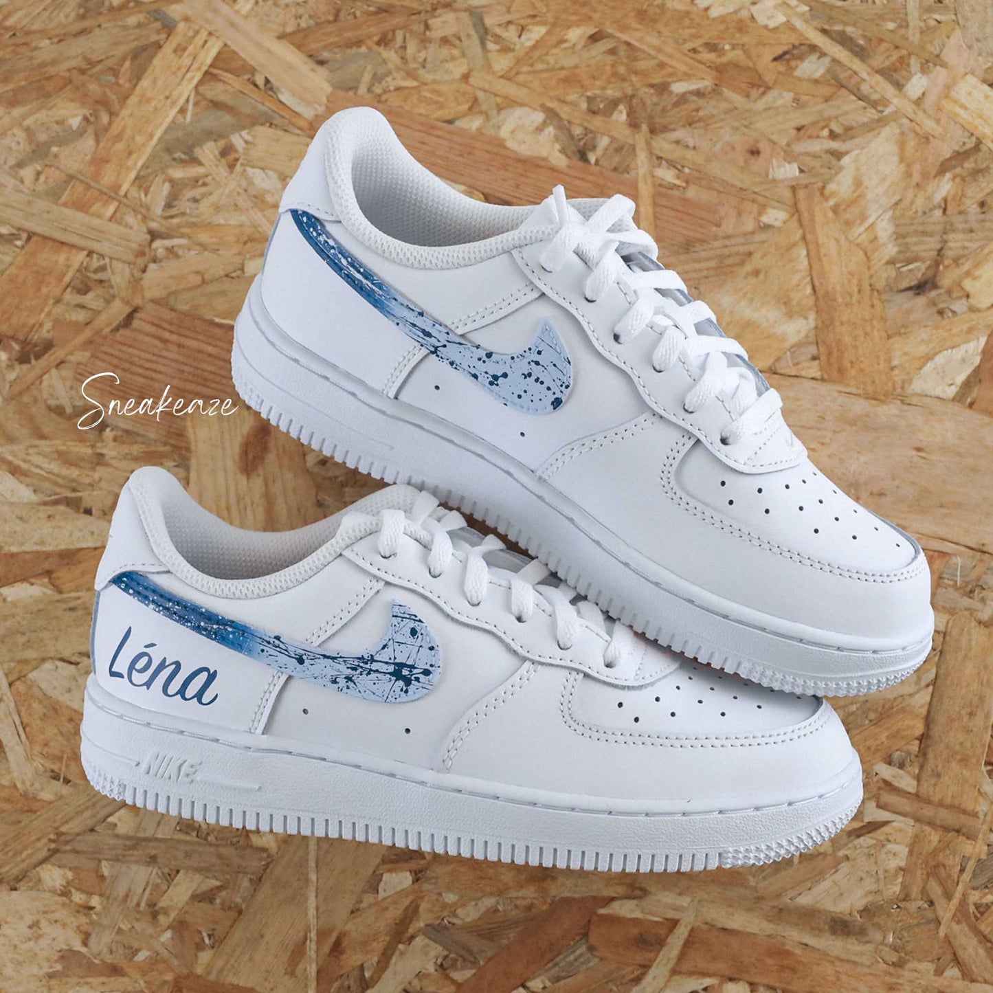 baskets nike air force 1 enfant custom - splash prénom bleu turquoise - sneakeaze customs skz