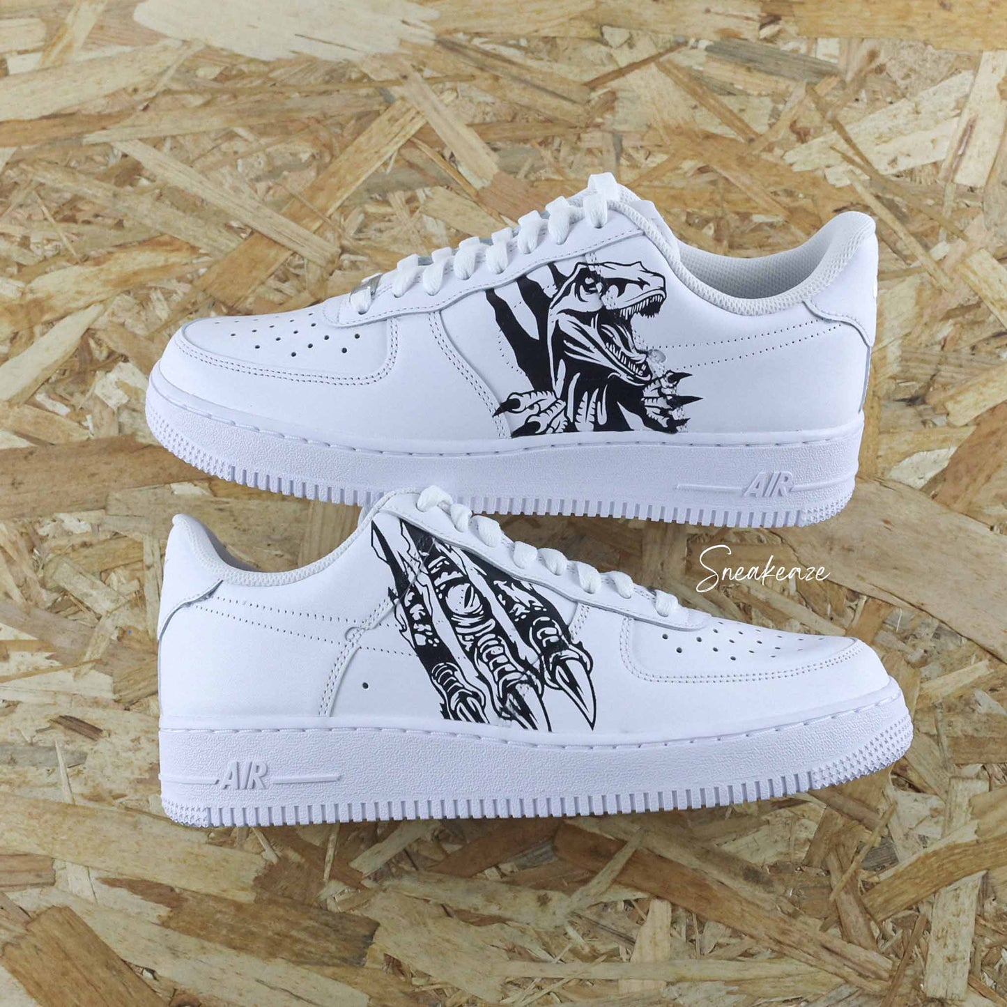 baskets nike air force 1 custom jurassic park - dinosaures velociraptor - sneakeaze customs skz