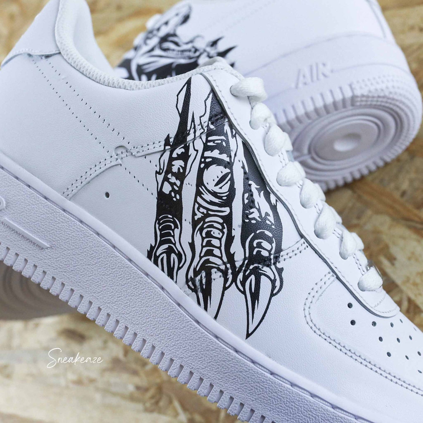baskets nike air force 1 custom jurassic park - dinosaures velociraptor - sneakeaze customs skz