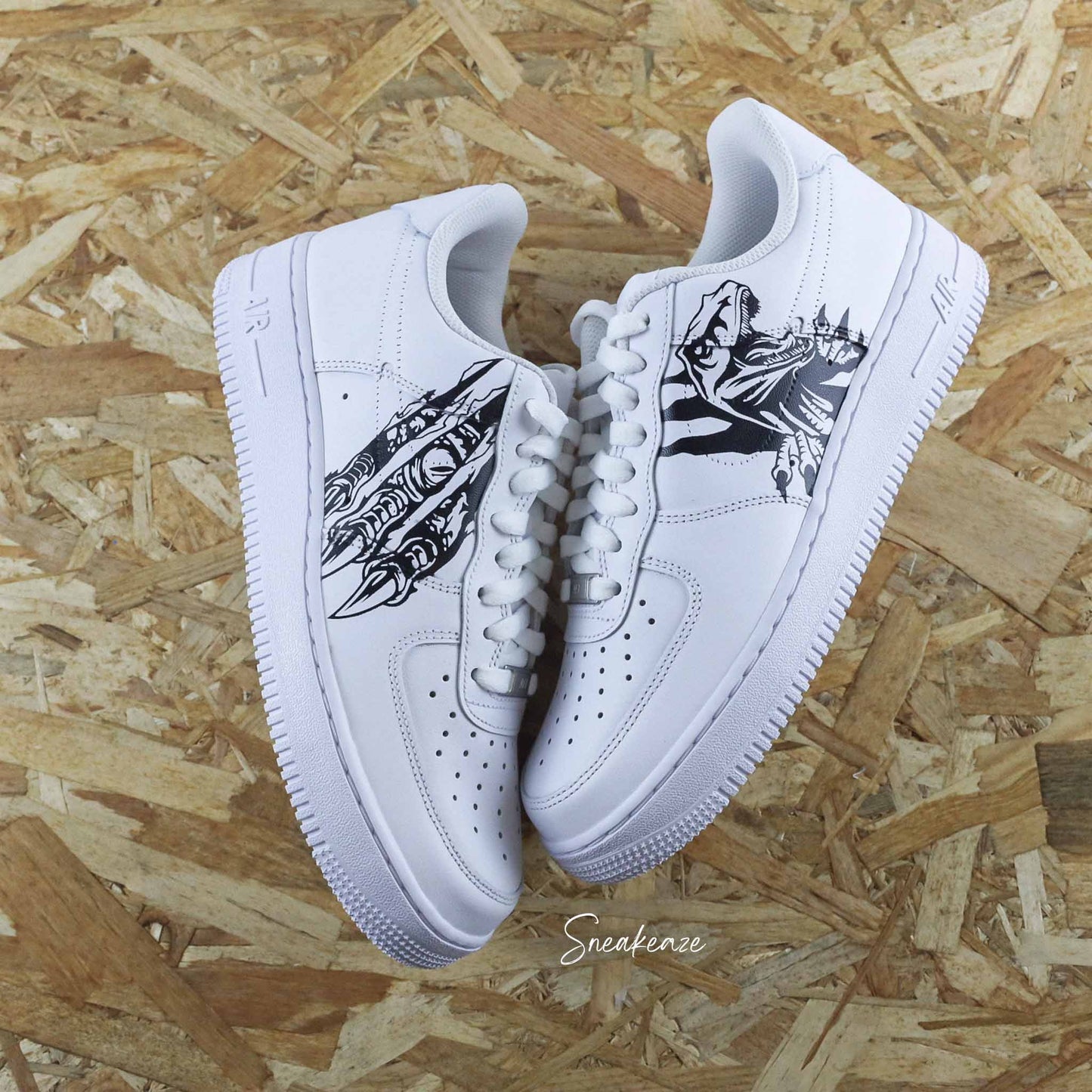 baskets nike air force 1 custom jurassic park - dinosaures velociraptor - sneakeaze customs skz