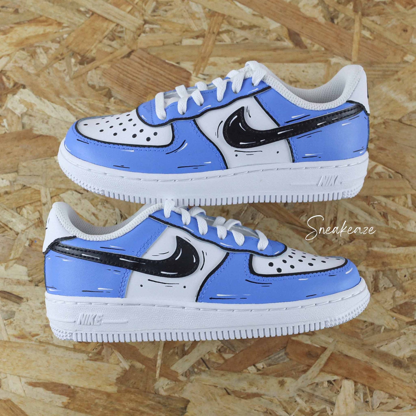 basket nike air force 1 custom baby - cartoon sketch uni blue - sneakeaze customs skz