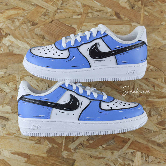 basket nike air force 1 custom baby - cartoon sketch uni blue - sneakeaze customs skz
