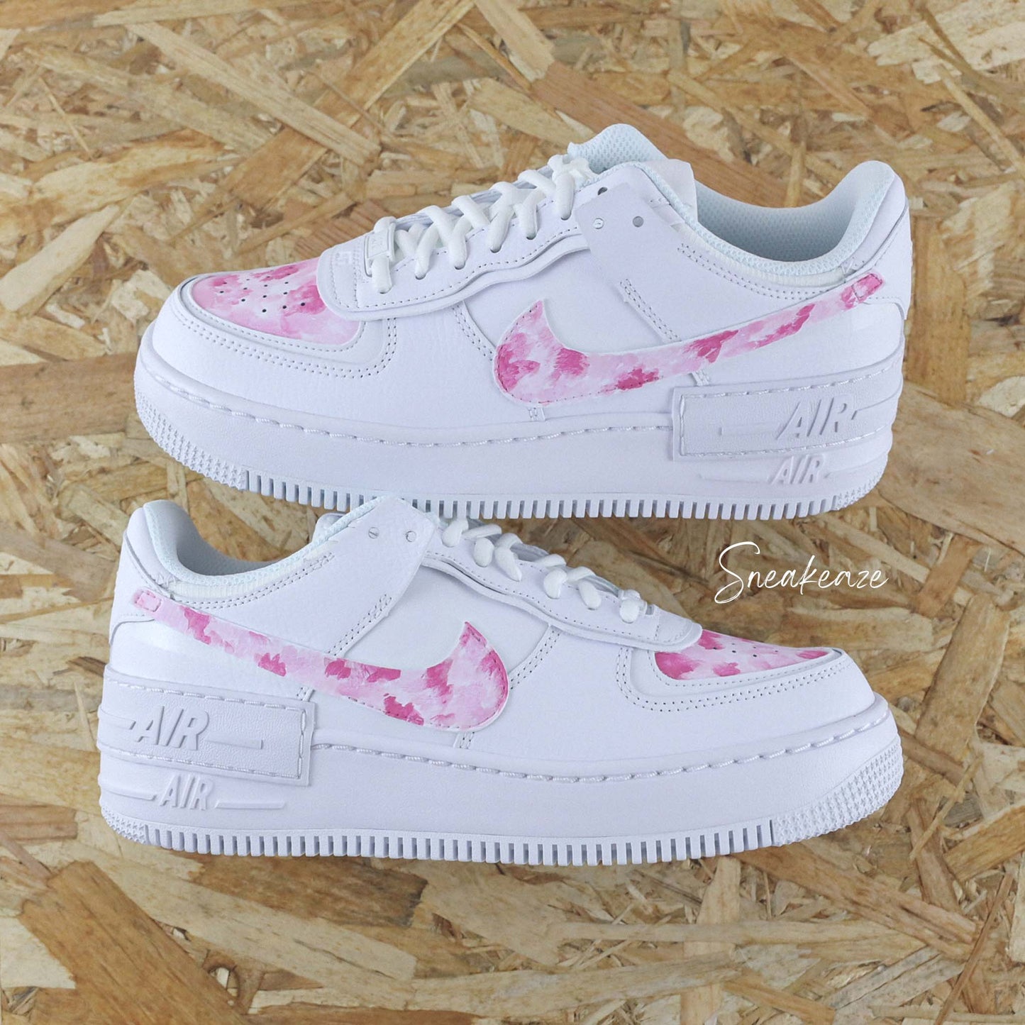 Baskets Air force 1 shadow customs pastel brush couleurs pastels baby pink sneakeaze customs skz