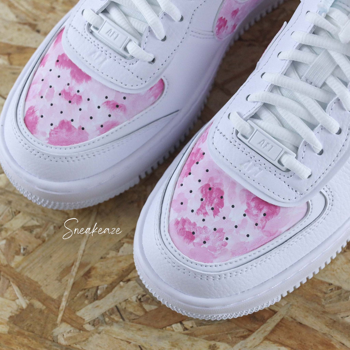 Baskets Air force 1 shadow customs pastel brush couleurs pastels baby pink sneakeaze customs skz