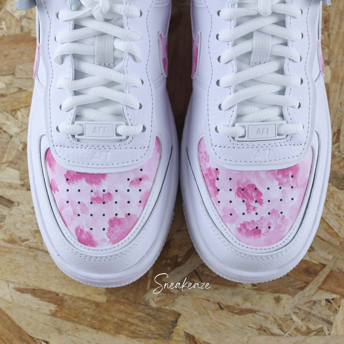 Baskets Air force 1 shadow customs pastel brush couleurs pastels baby pink sneakeaze customs skz