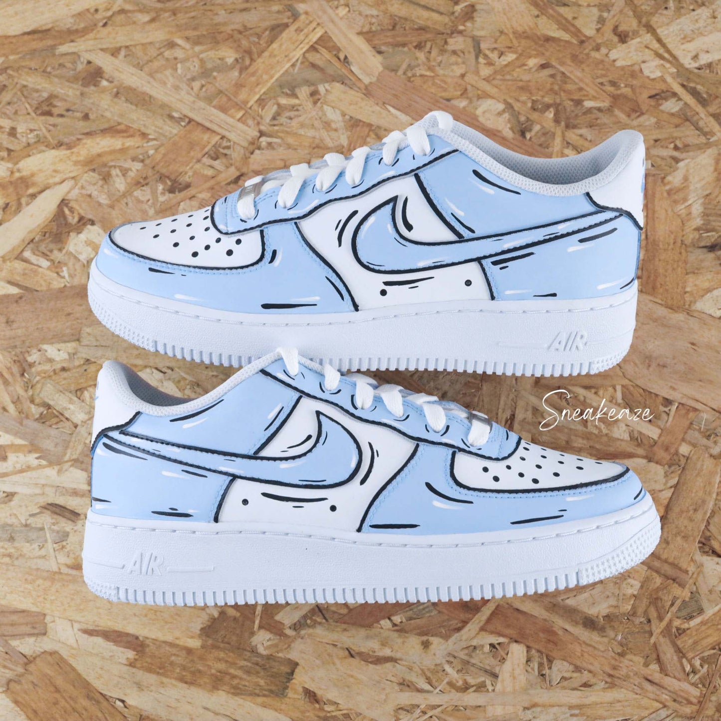 nike air force 1 custom sketch bleu pastel cartoon art dessin sneakers af1