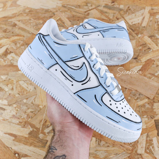 nike air force 1 custom sketch bleu pastel cartoon art dessin sneakers af1