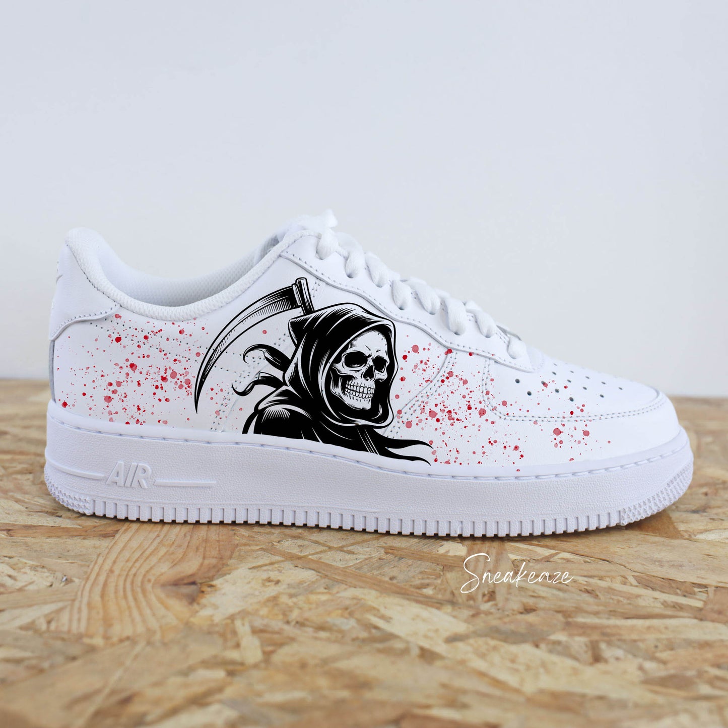 air force 1 custom faucheuse grim reaper splash rouge baskets personnalisé pour homme nike af1 men