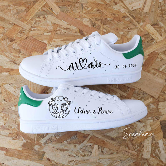 Wedding Custom baskets adidas stan smith personnalisation mariage wedding unisexe peinte à la main sneakeaze customs skz