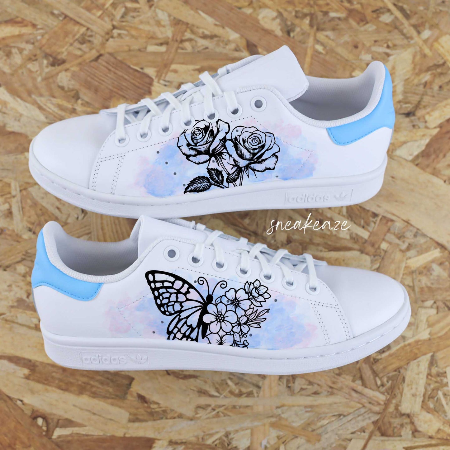Fleur Aquarelle bleu - Stan Smith custom