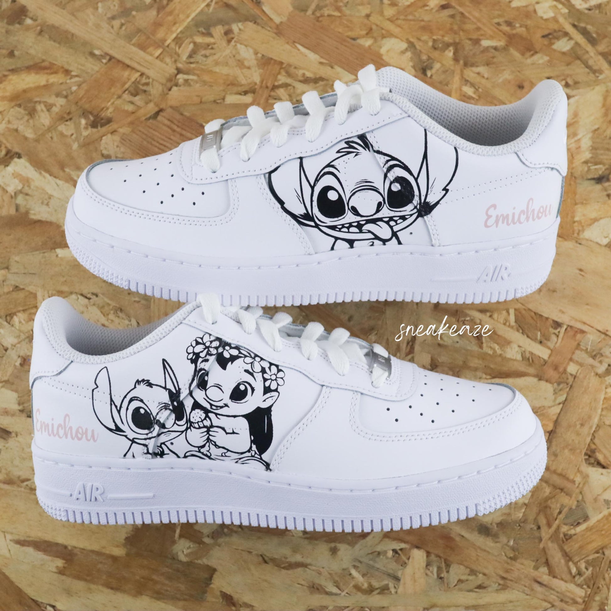Baskets nike air force 1 custom peint à la main disney lilo et stitch splash bleu  sneakeaze custom skz