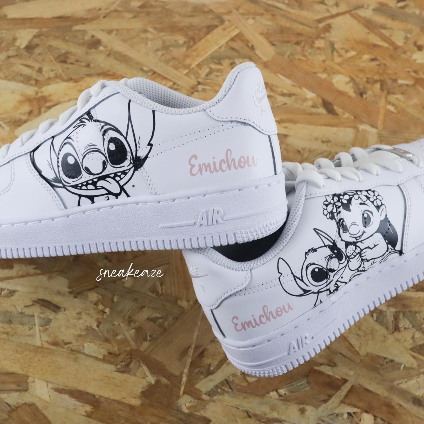 Baskets nike air force 1 custom peint à la main disney lilo et stitch splash bleu sneakeaze custom skz