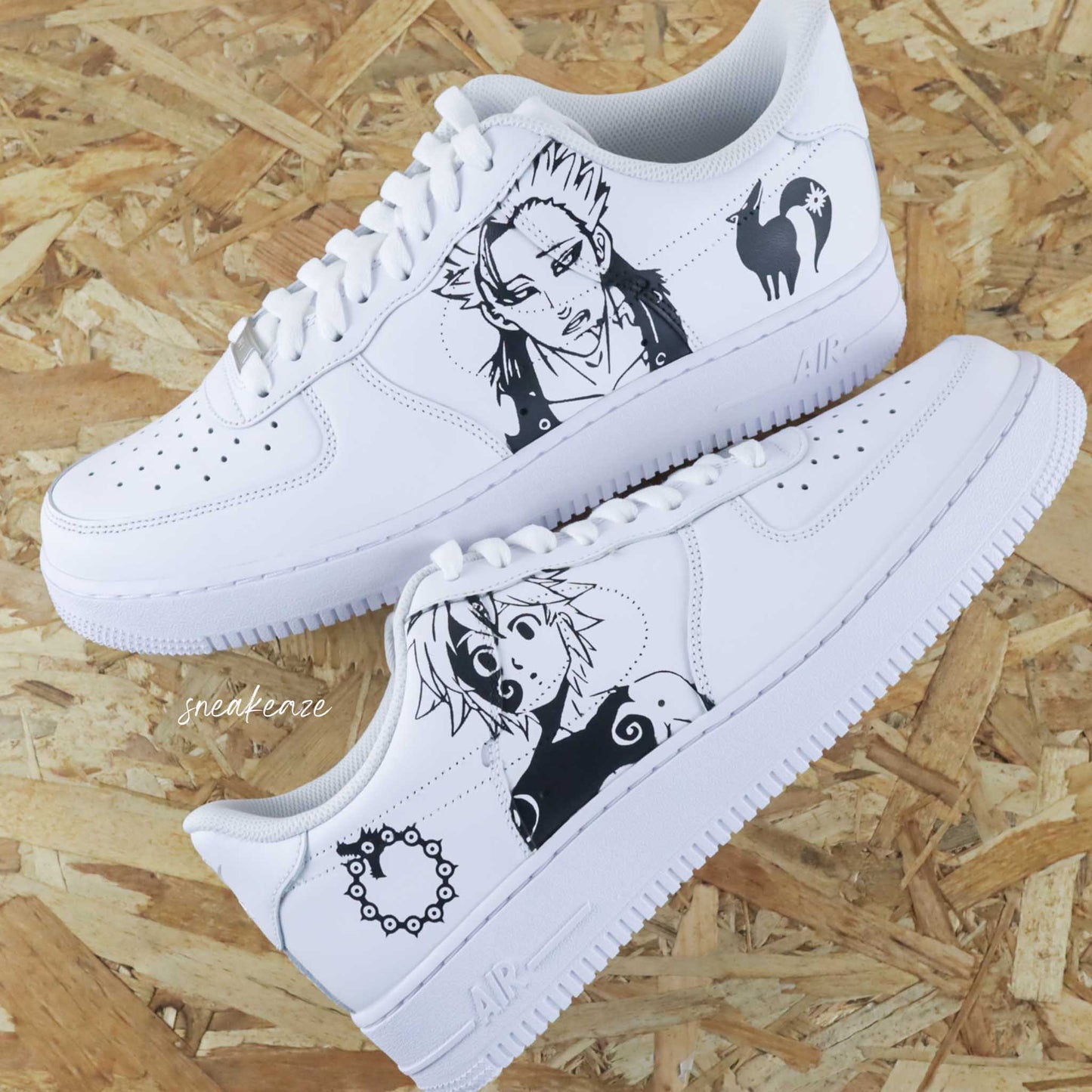 baskets nike air force 1 custom manga animé Seven Deadly Sins peint à la main sneakers personnalisée peint à la main sneakeaze custom