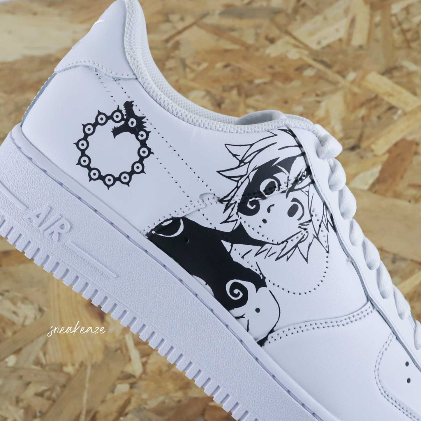 baskets nike air force 1 custom manga animé Seven Deadly Sins peint à la main sneakers personnalisée peint à la main sneakeaze custom