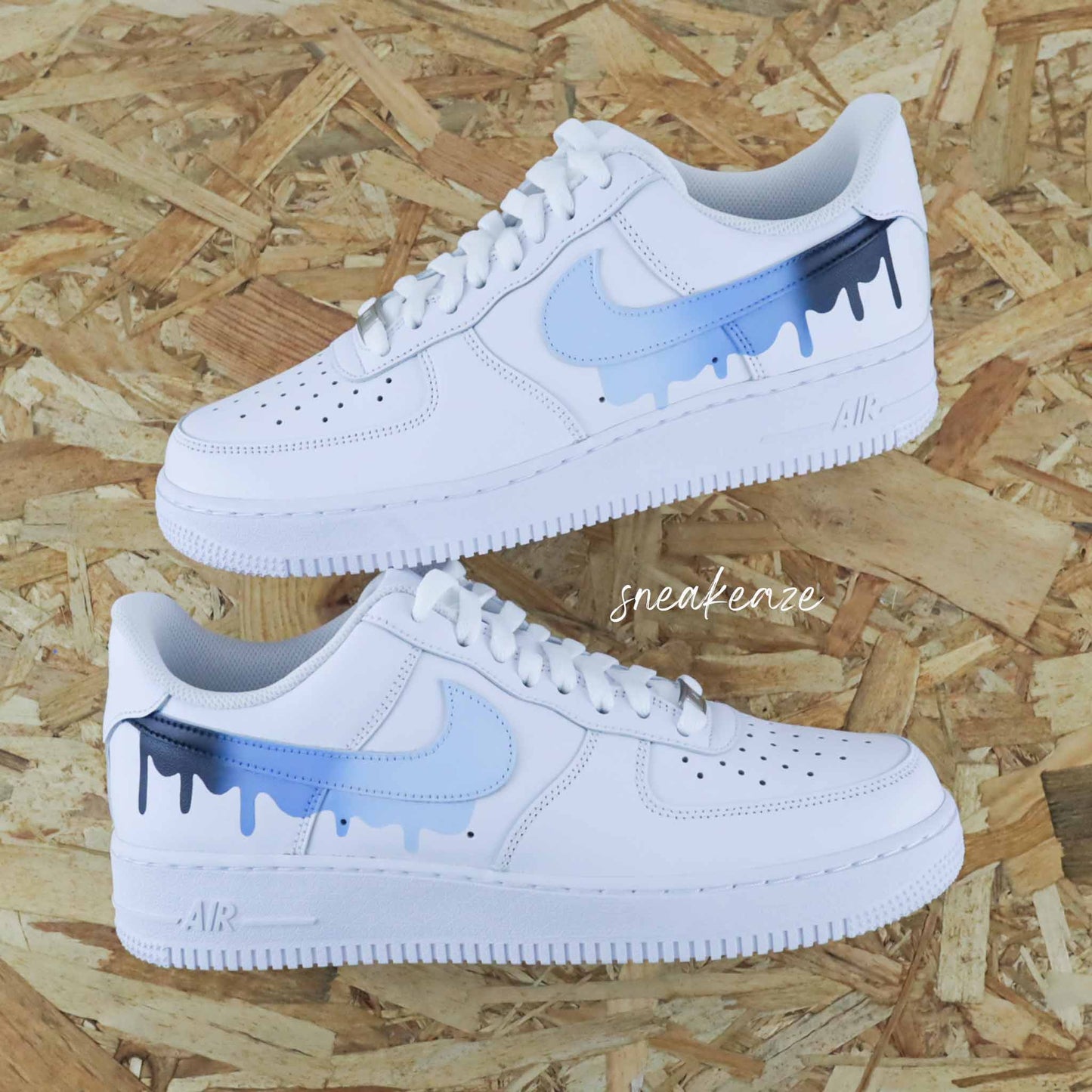 nike air force 1 custom swoosh drip dégradé pastel sneakers bleu marine pour femme et enfant AF1 personnalisé basket peint à la main
