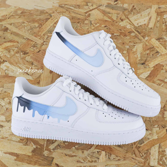 nike air force 1 custom swoosh drip dégradé pastel sneakers bleu pour femme et enfant AF1 personnalisé basket peint à la main
