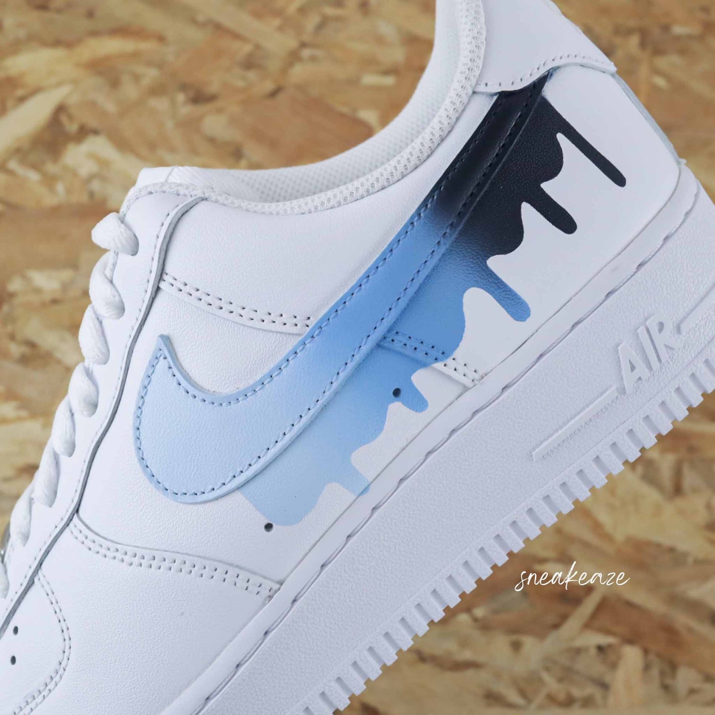 nike air force 1 custom swoosh drip dégradé pastel sneakers bleu marine pour femme et enfant AF1 personnalisé basket peint à la main