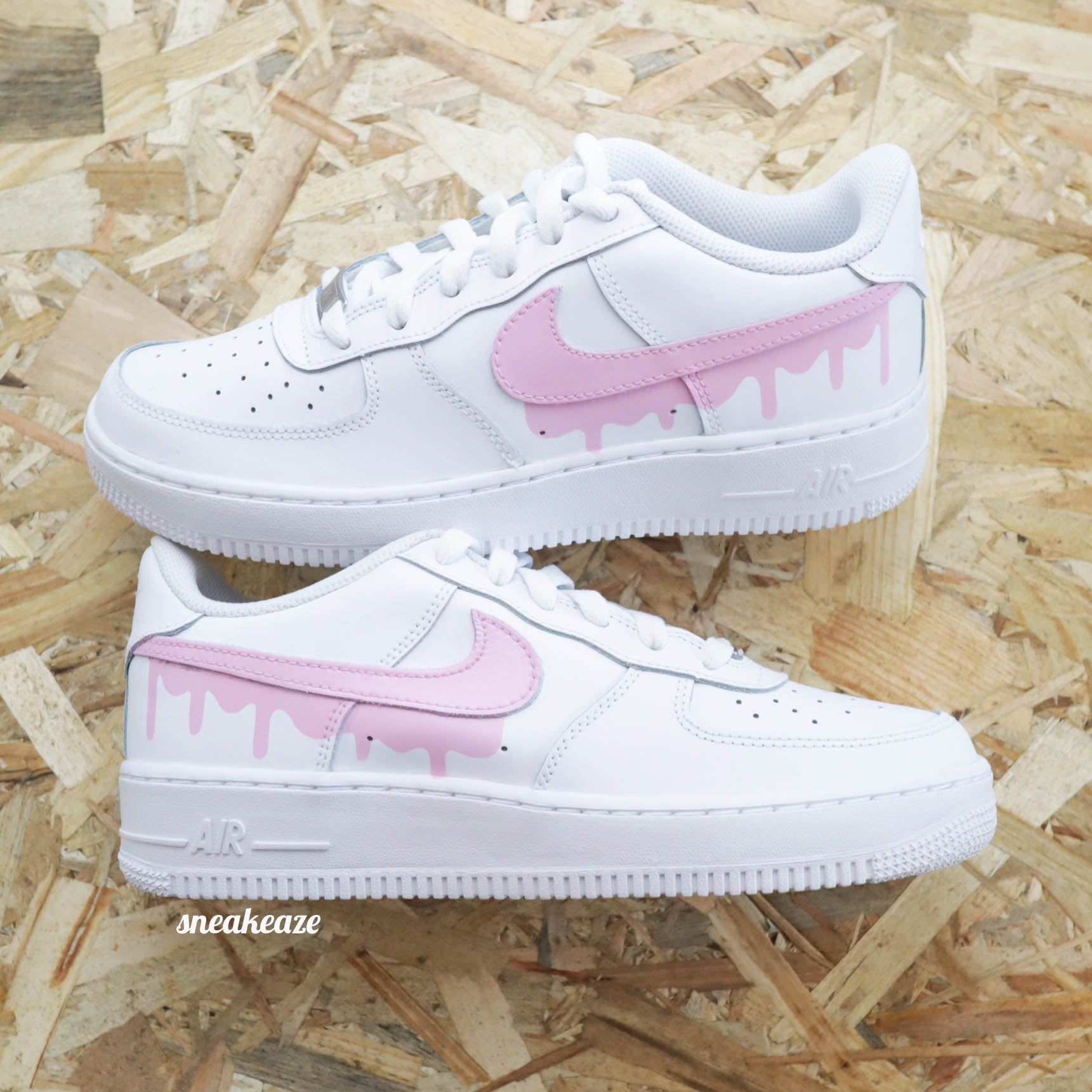 nike air force 1 custom drip baby pink sneakers enfants AF1 personnalisé basket peint à la main