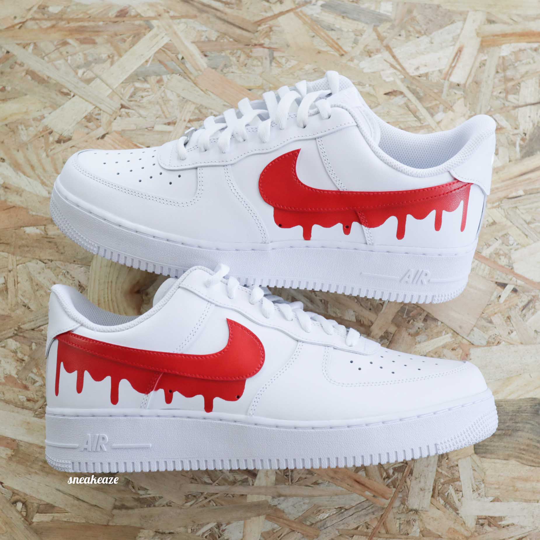 nike air force 1 custom drip rouge sneakers enfants AF1 personnalisé basket peint à la main