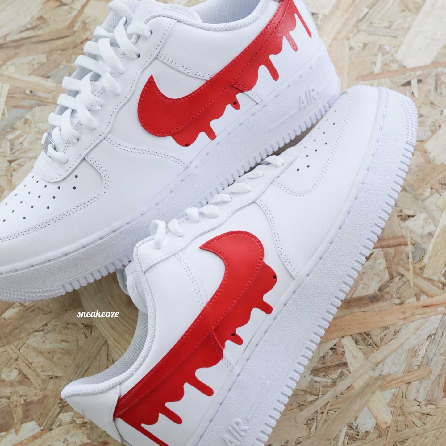 nike air force 1 custom drip rouge sneakers enfants AF1 personnalisé basket peint à la main