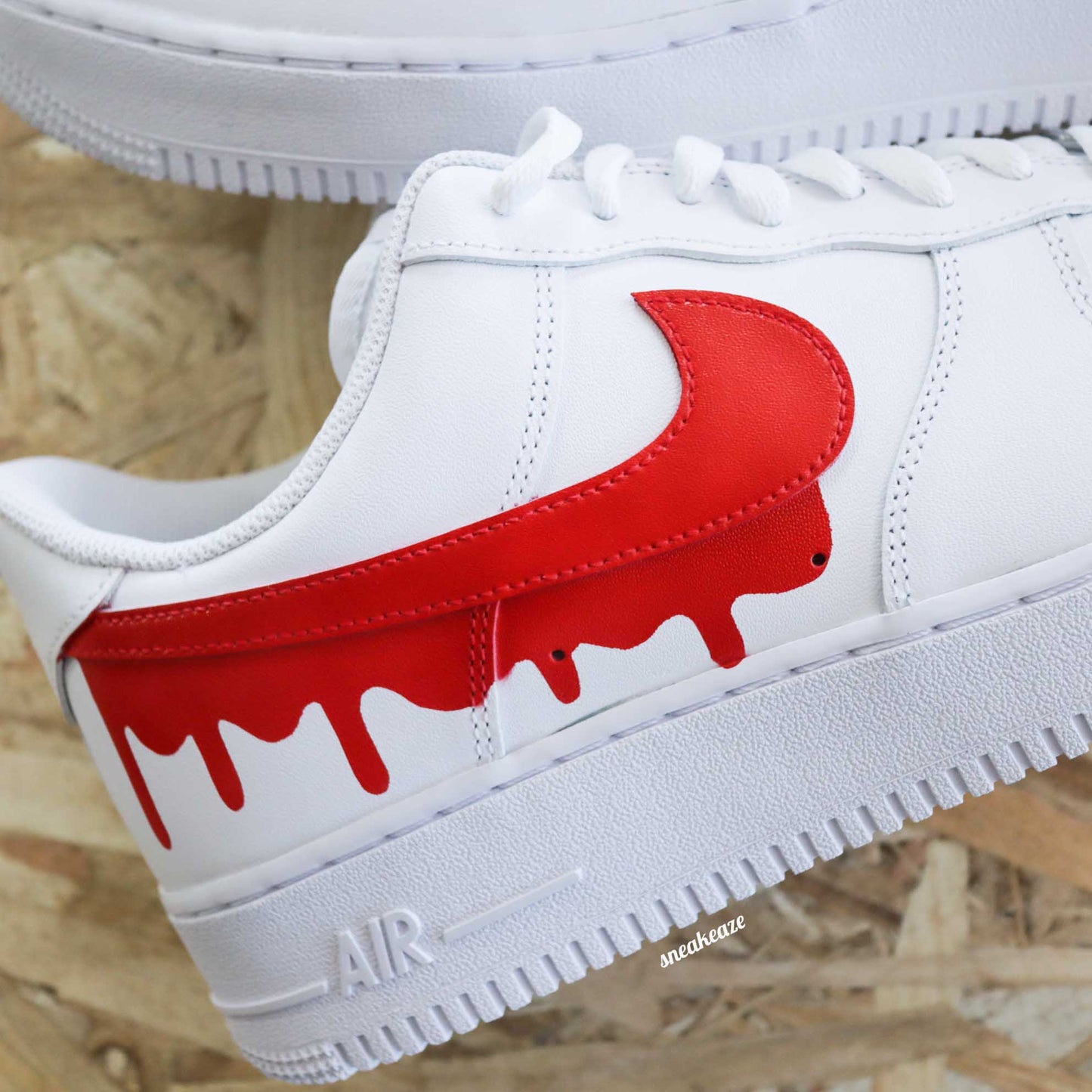 nike air force 1 custom drip rouge sneakers enfants AF1 personnalisé basket peint à la main
