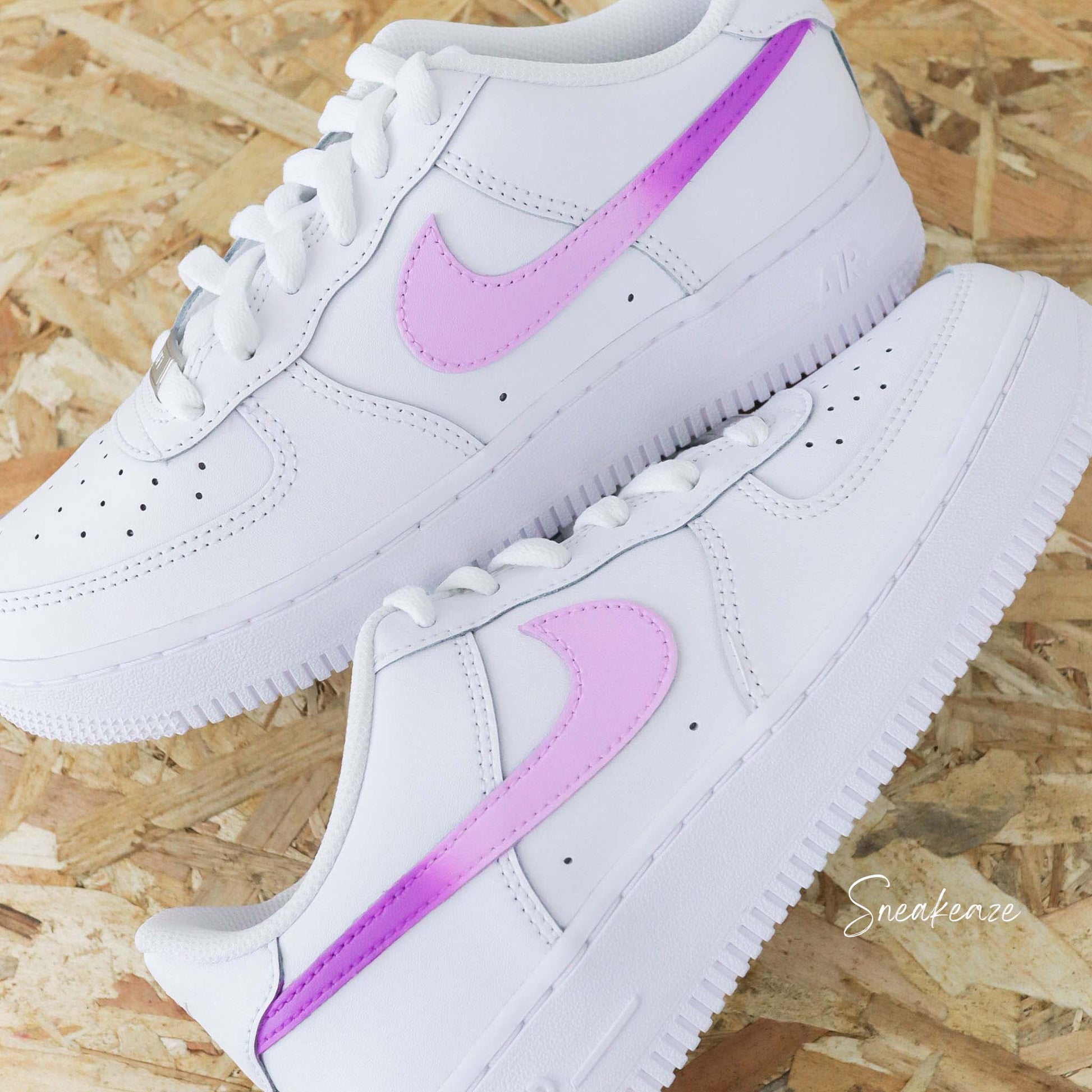 baskets nike air force 1 custom enfant - swoosh dégradé pastel rose pour petite fille sneakeaze skz customs