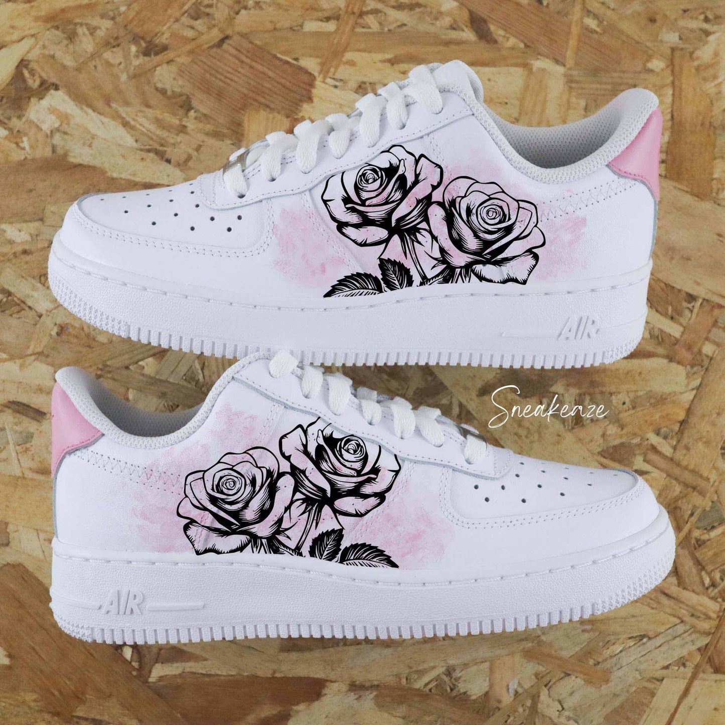 Baskets nike air force 1 custom bouquet de rose couleur rose pastel peinture aquarelle baby pink - sneakeaze customs skz