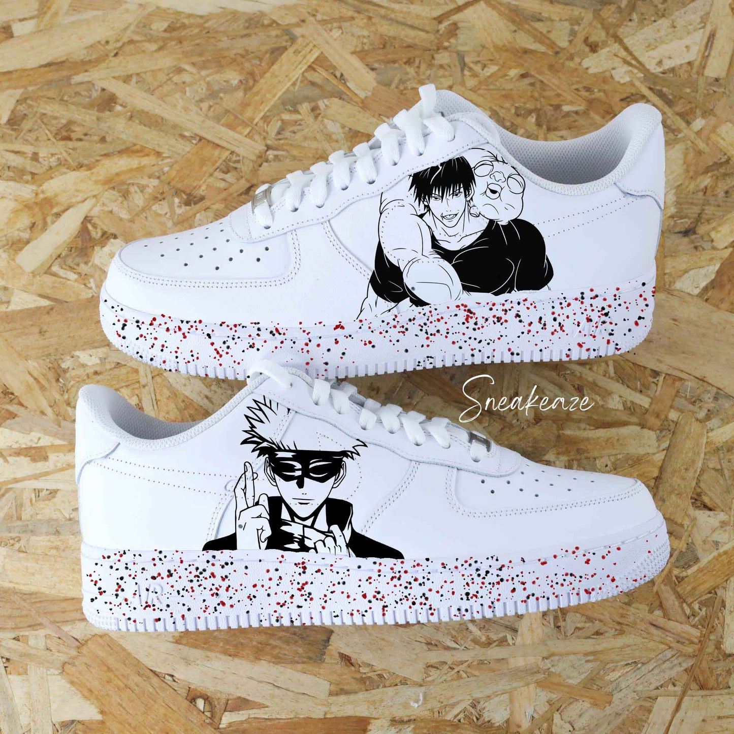 Baskets Nike air force 1 custom manga jujutsu kaisen dessin peint à la main Toji et Gojo sneakeaze custom