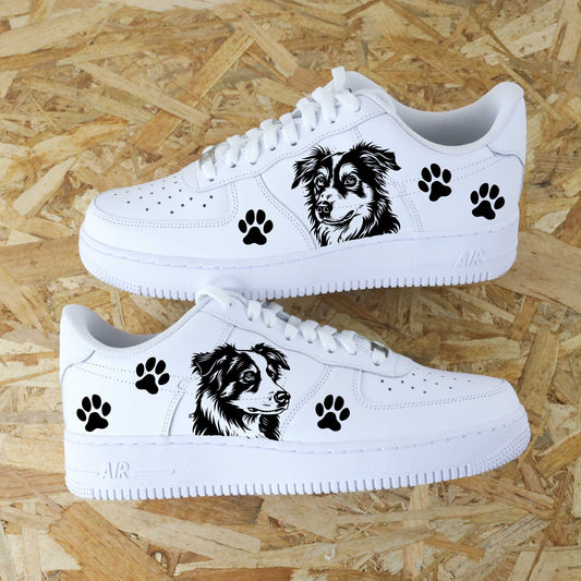 nike air force 1 custom dessin chien berger australien peint à la main sneakers homme enfant AF1 personnalisé
