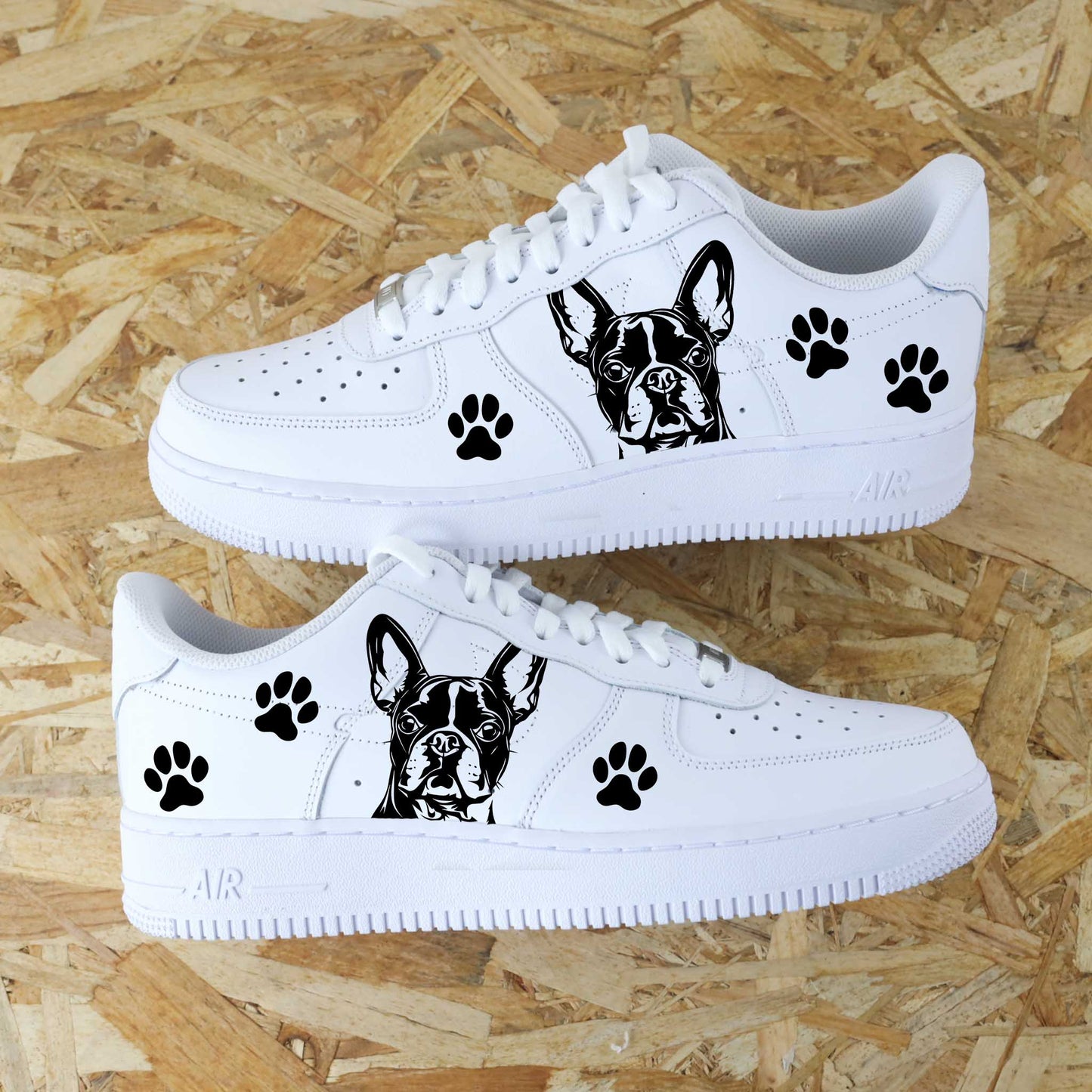 nike air force 1 custom dessin chien bouledogue français peint à la main sneakers homme enfant AF1 personnalisé