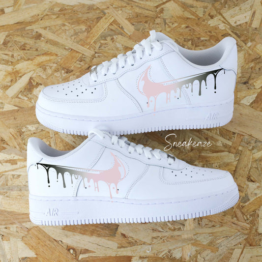 nike air force 1 custom drip  dégradé noir et rose pastel sneakeaze customs sneakers personnalisées