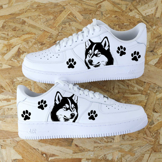 nike air force 1 custom dessin chien husky peint à la main sneakers homme enfant AF1 personnalisé