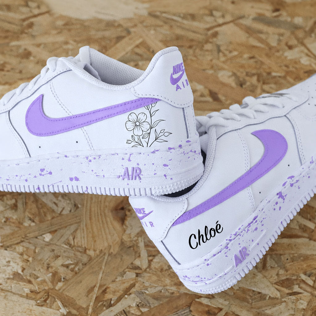 Paire de sneakers personnalisées air force one femme Swoosh violet lavande fait main