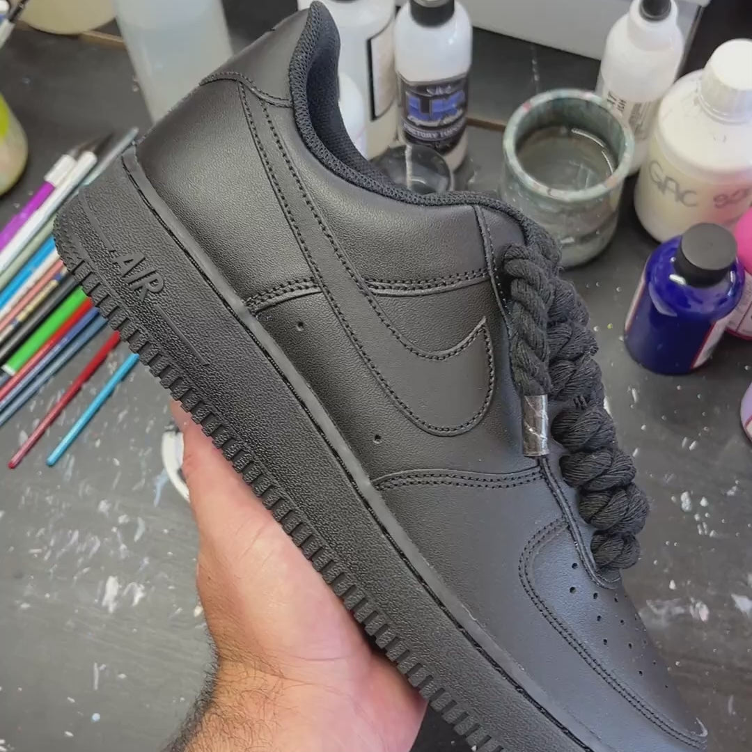 baskets nike air force 1 custom rope laces - lacets corde noir sneakeaze skz custom