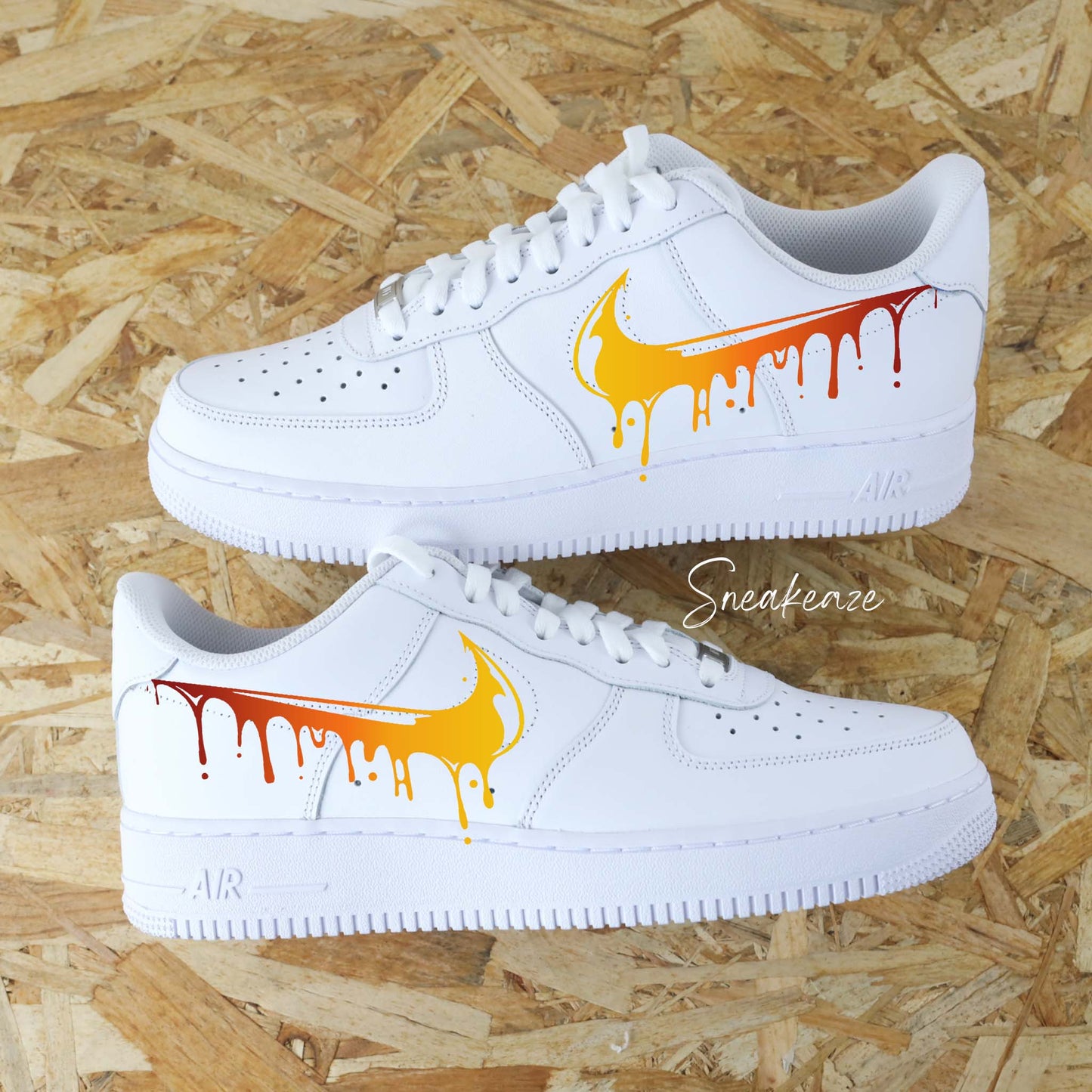 nike air force 1 custom drip dégradé rouge et jaune pastel sneakeaze customs sneakers personnalisées