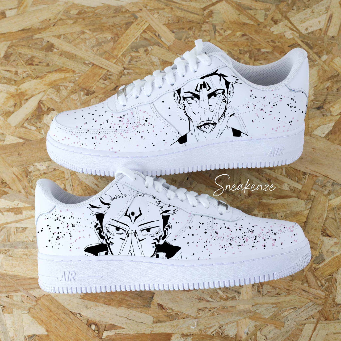 nike air force 1 custom - manga japonais Jujutsu kaise personnage sukuna et gojo peint à la main sneakers personnalisées pour homme - baskets animé japonais noir et blanc sneakeaze custom