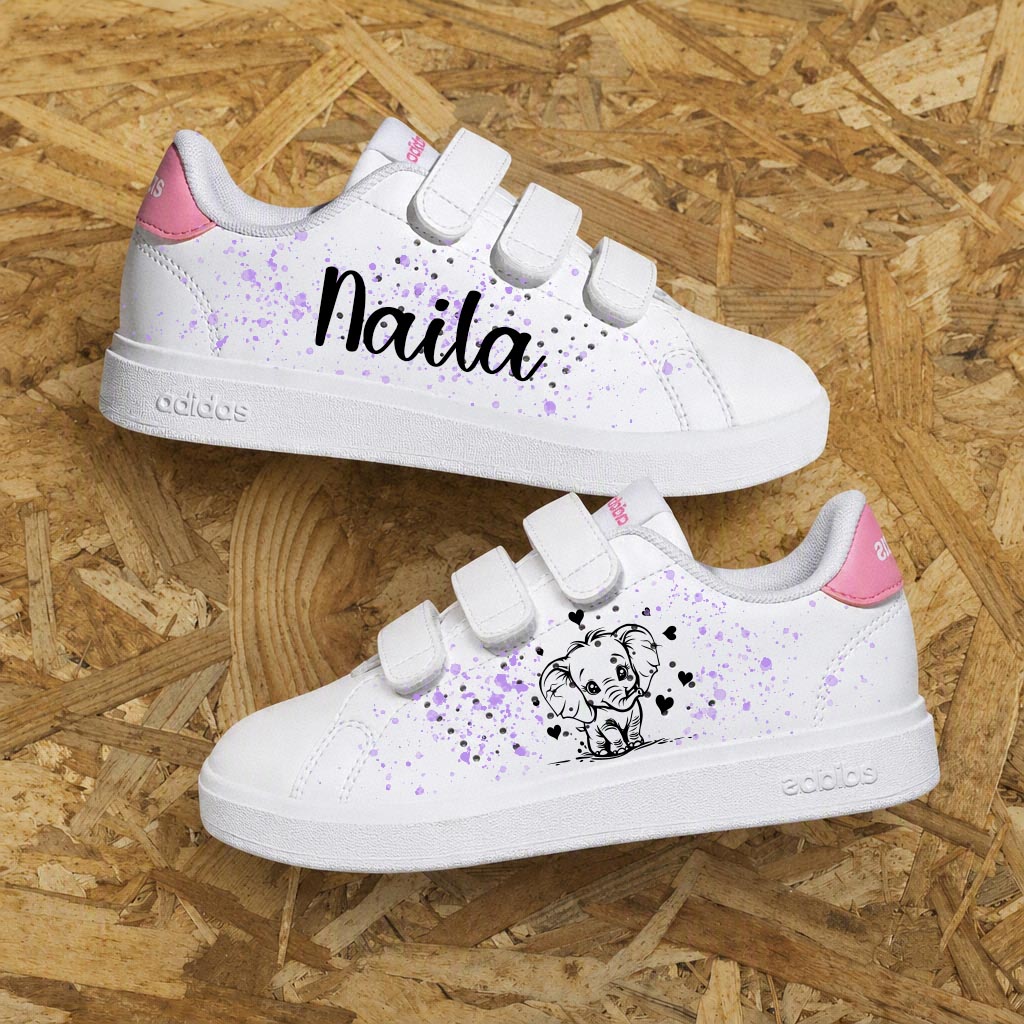 baskets personnalisées enfant Adidas custom éléphant avec prénom