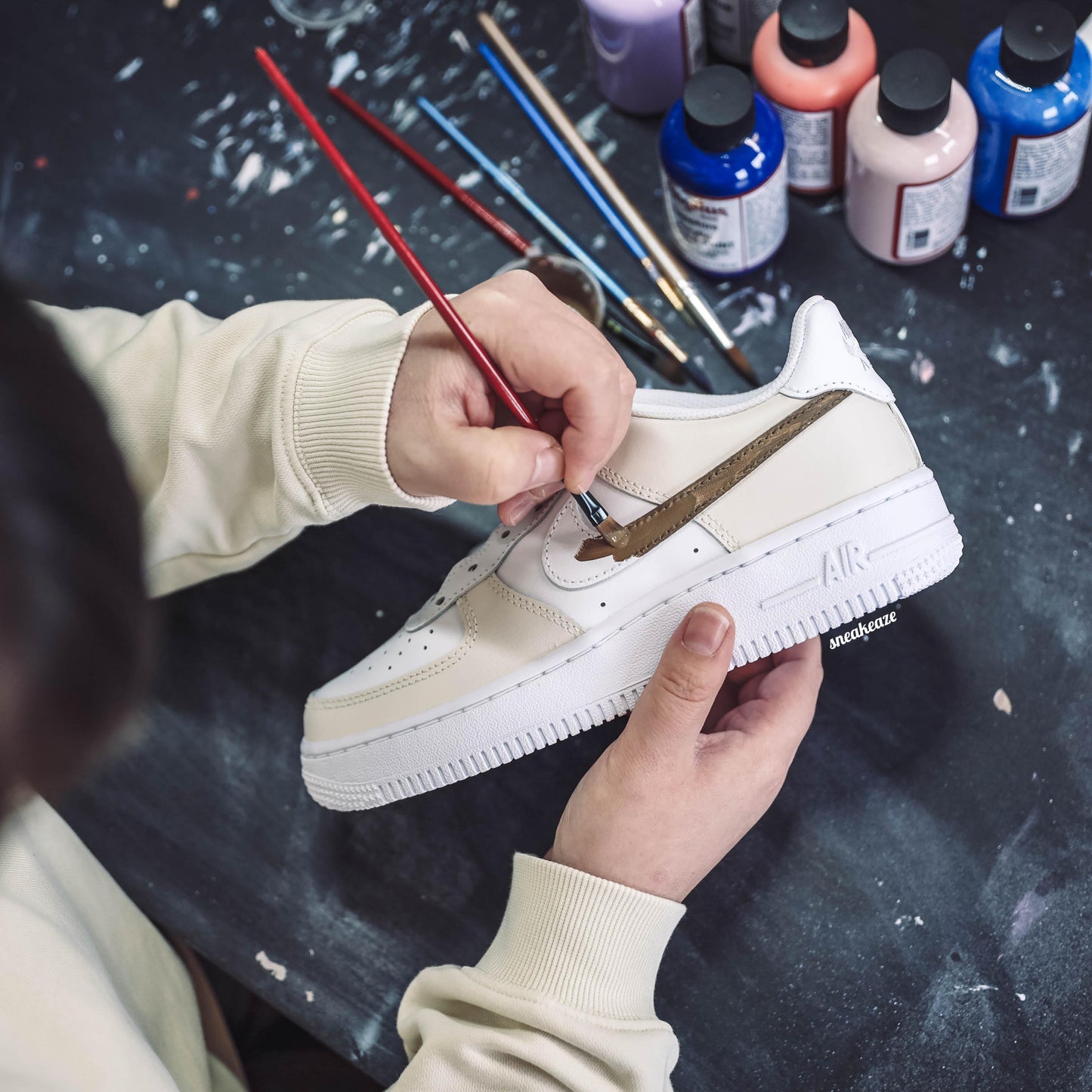 Baskets nike air force 1 custom color tones pastel sneakeaze custom skz