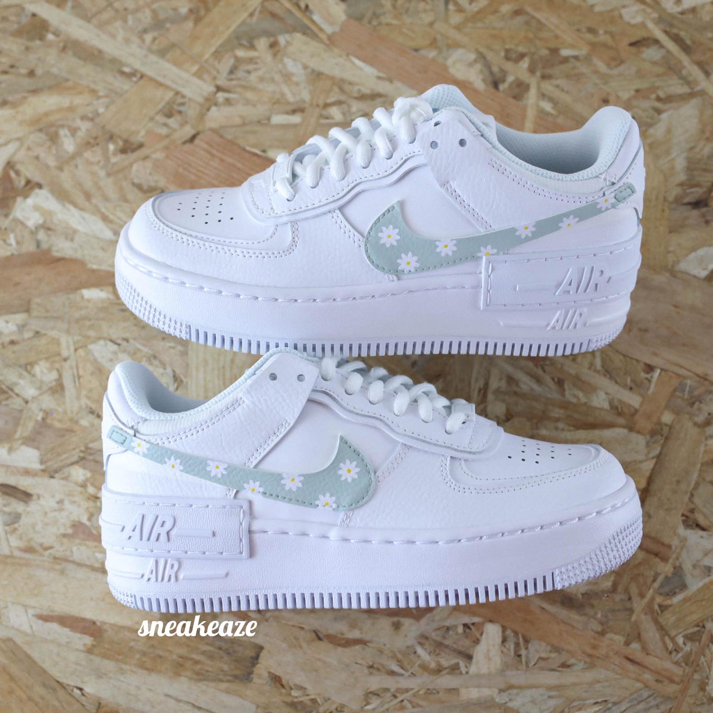 baskets nike Air Force 1 Shadow custom marguerite swoosh daisy springs sneakeaze customs skz