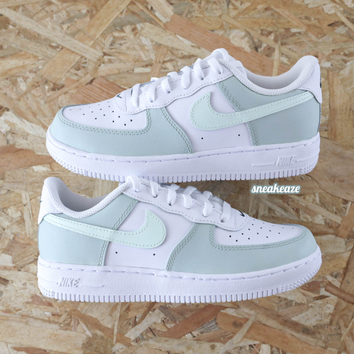 baskets nike air force 1 enfant toddler custom vert pastel  sneakeaze customs skz