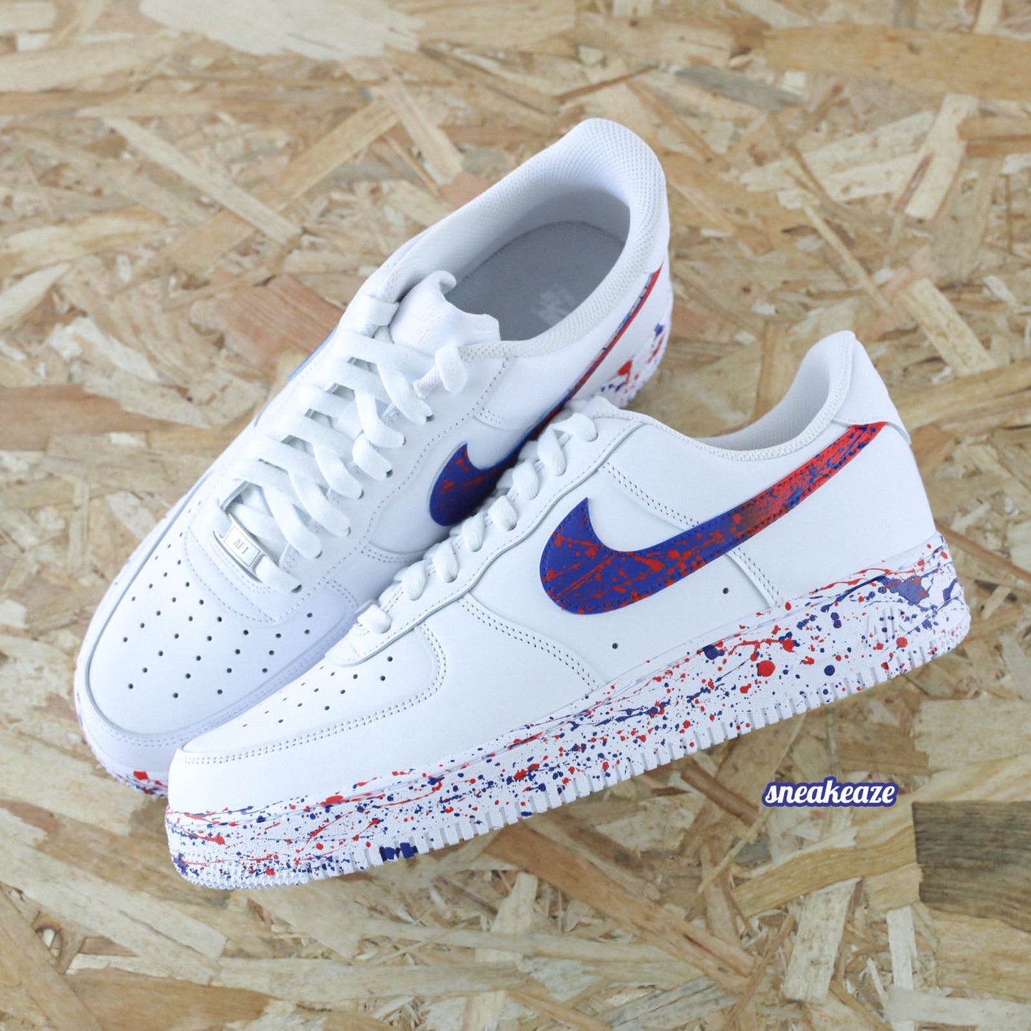baskets nike air force 1 custom splash bleu et rouge paris psg sneakers af1 sneakeaze